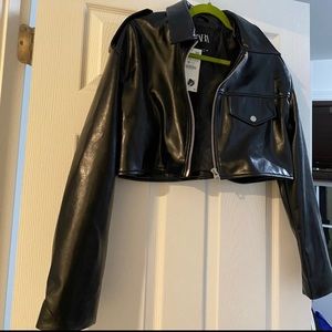Zara faux leather cropped jacket